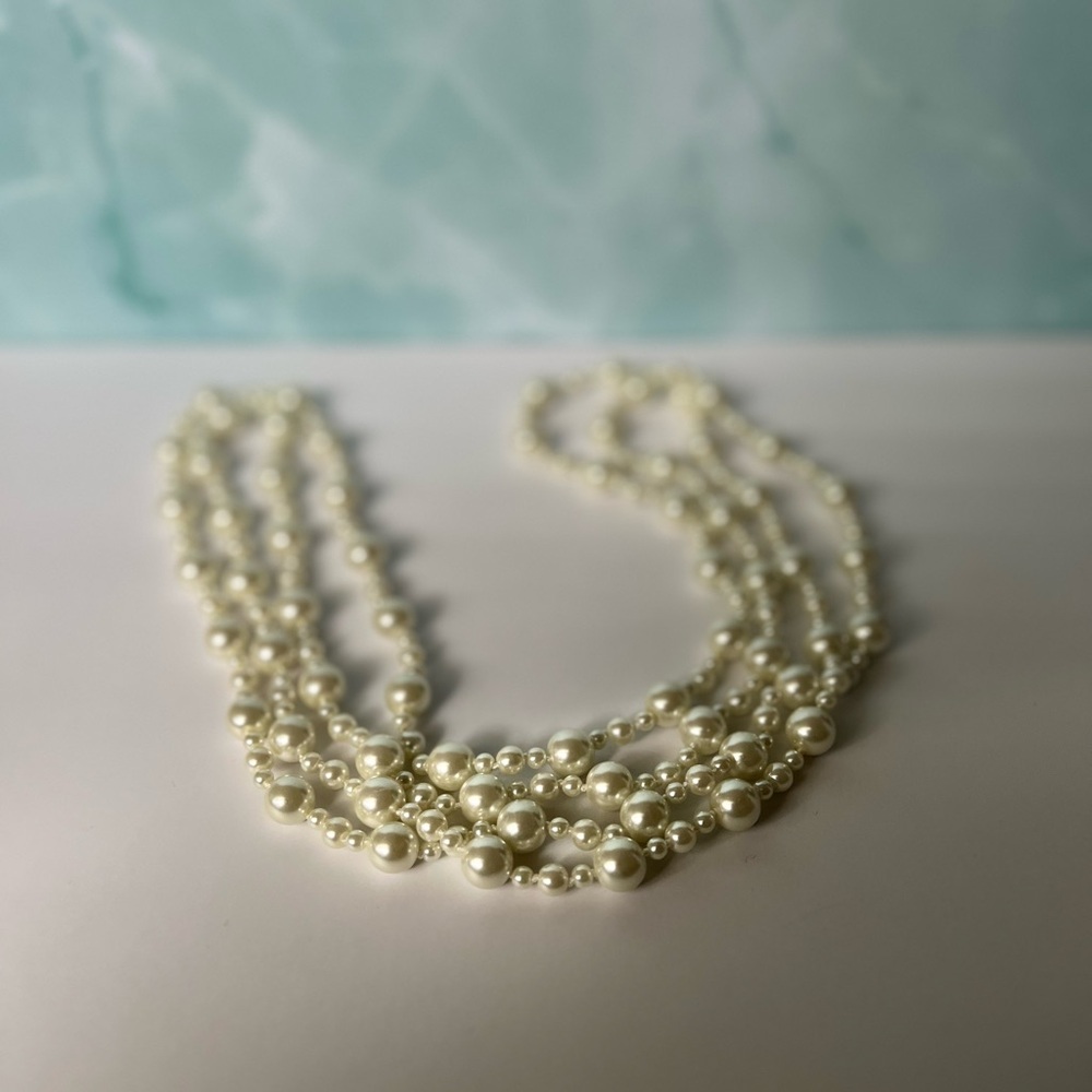 1980s/1990s 66” faux pearl necklace. Off white, gently used. Very pretty. - Picture 2 of 3